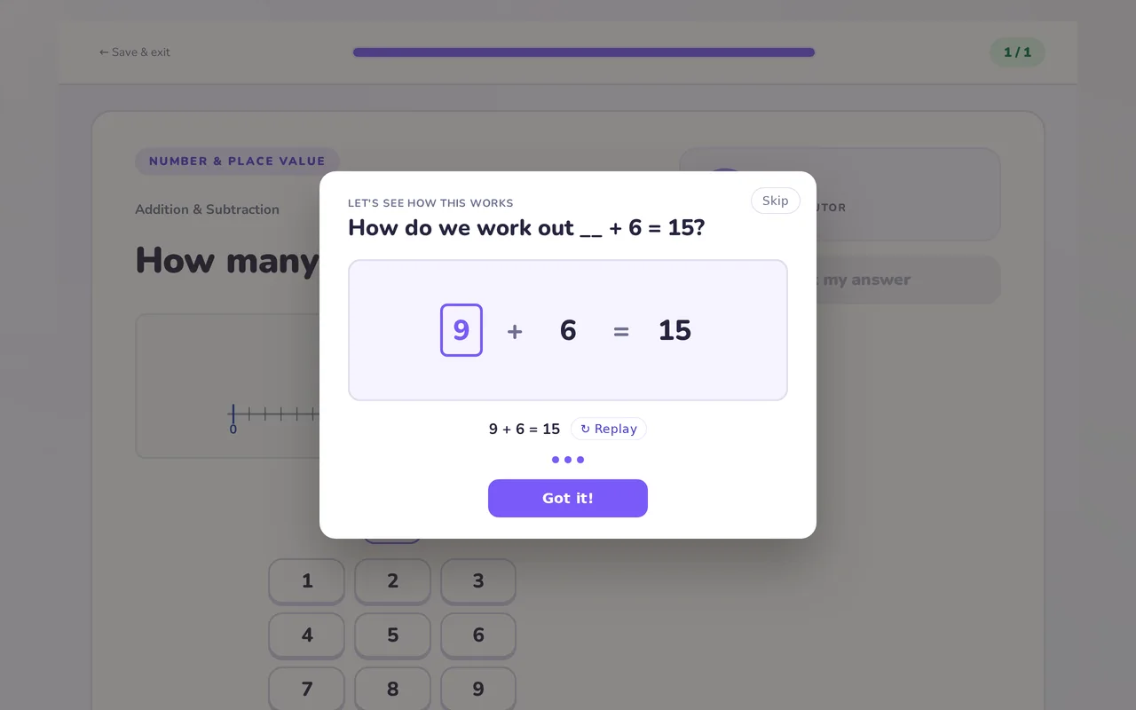 The final step of a worked example, showing the answer and a Got it button.