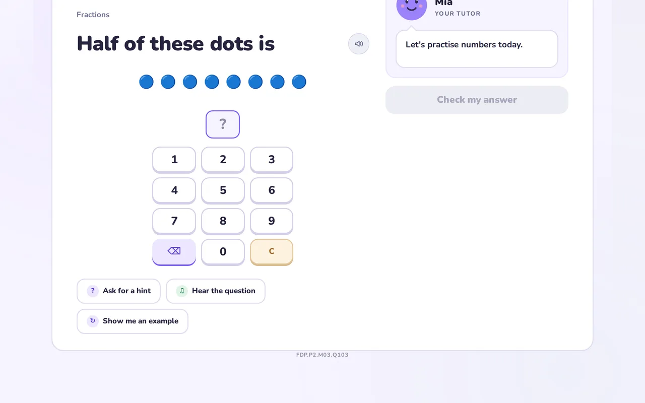 A fractions question showing objects arranged in equal rows.